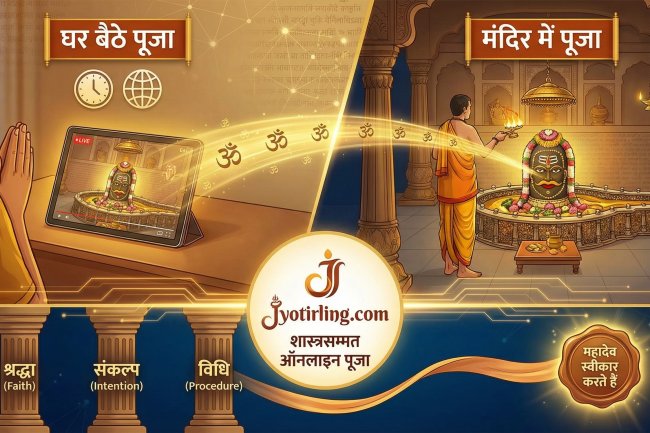घर बैठे ऑनलाइन पूजा: शास्त्र, संकल्प और सच्चाई | Jyotirling.com